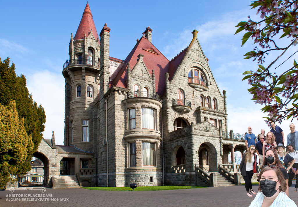 A digital selfie of the National Trust for Canada staff at Craigdorroch Castle in Victoria, BC.